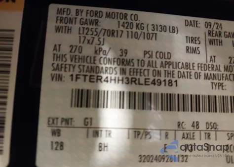 2024 Ford Ranger Xlt z USA, uszkodzony, nr VIN 1FTER4HH3RLE49181